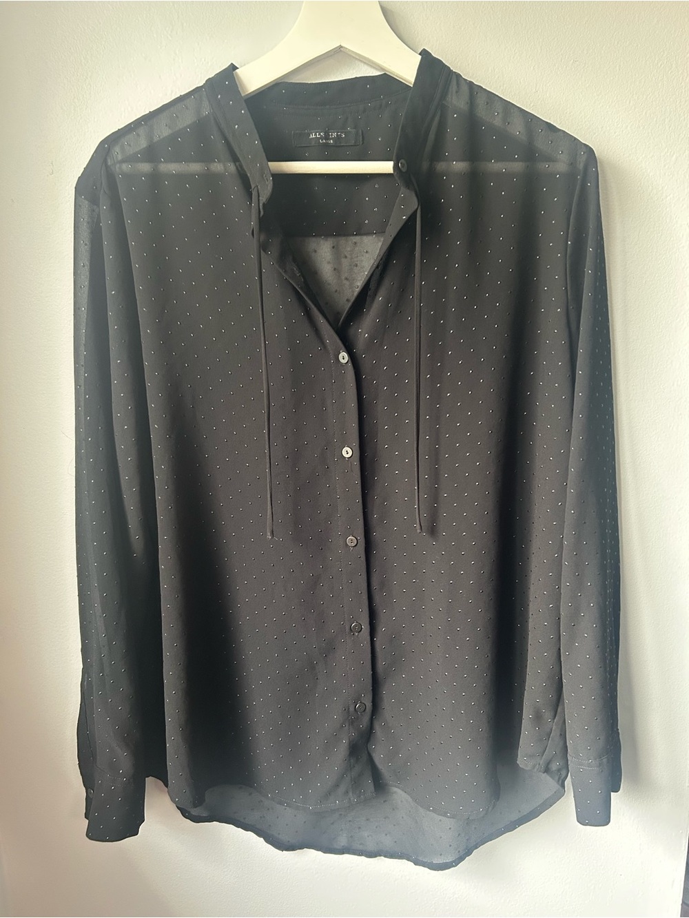 🛍️ 2/$40🛍️ AllSaints Black Sheer Polka Dot Button-Up Shirt